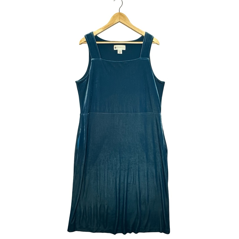 ELLA SIMONE Teal Blue Sleeveless Jumper Dress Velour Velvet Size Large